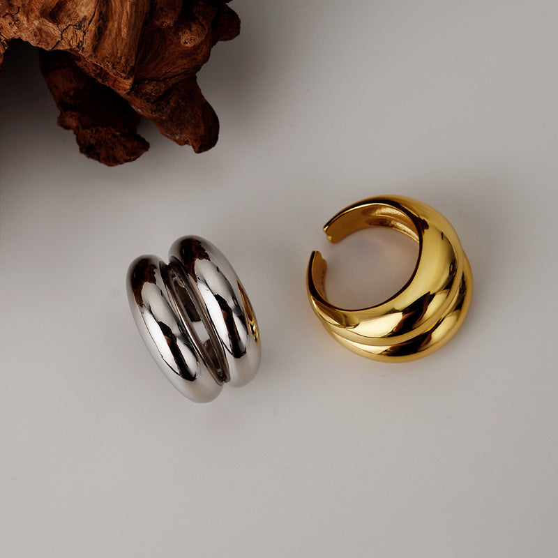 Bague géométrique double en argent 925