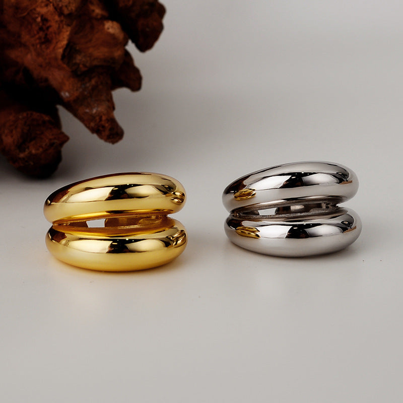 Bague géométrique double en argent 925