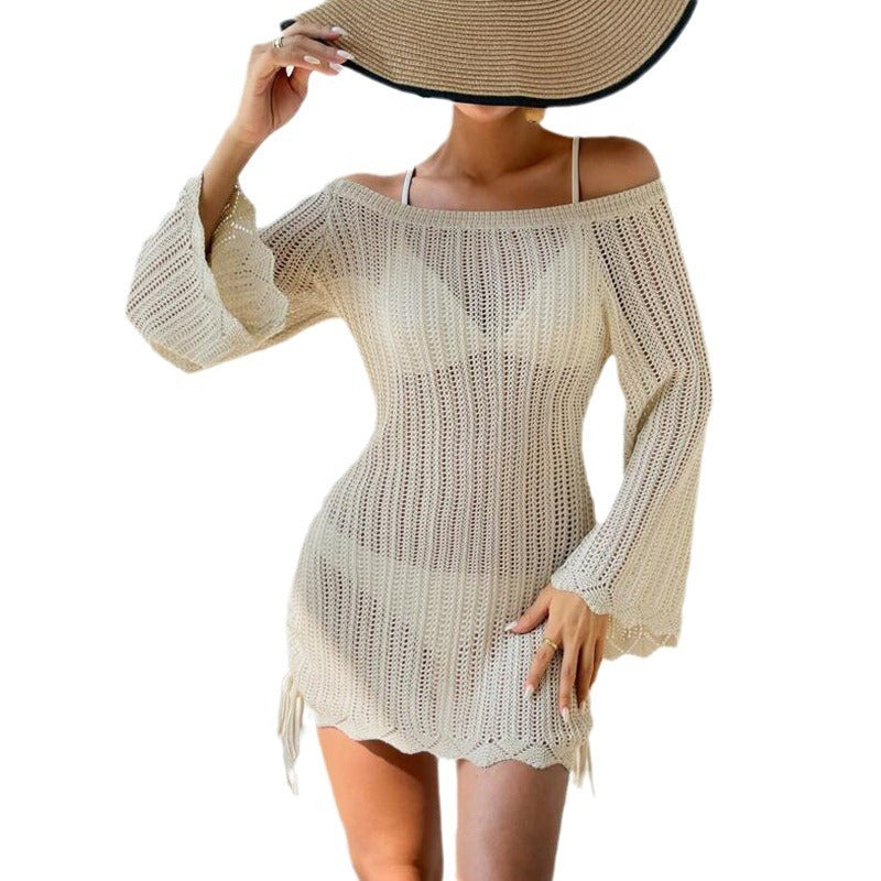 Blouse de plage tricotée unie pour maillot de bain bikini